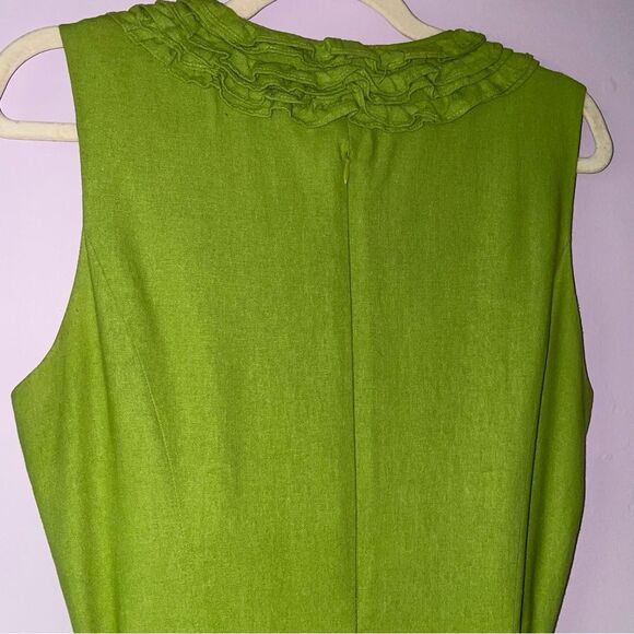 Jessica Howard Dress Size 14 Linen Blend Green Ruffle V Neck Pleated A Line - Picture 7 of 9